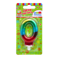 Свеча праздничная Микрос цифра 0 радужная 7 см