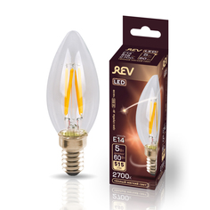 Лампа светодиодная FILAMENT свеча С37 E14 5W, 2700K, DECO Premium, теплый свет REV
