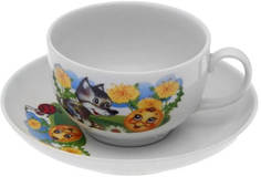 Чашка чайная с блюдцем Дулево Янтарь Приключения Колобка, 210мл.,фарфор