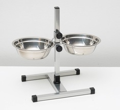 Подставка с мисками, 2 х 1 л, высота 40 см, разборная с верхним фиксатором, хром Пижон