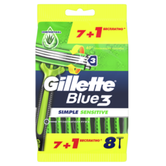 Бритвенный станок Gillette Blue 3 Simple Sensitive одноразовый для мужчин 8 шт
