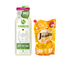 Гель д/мытья посуды Synergetic Алоэ 1л +Гель д/мытья посуды Jundo Juicy Lemon 0,8 л