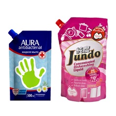 Жидкое мыло антибактериальное AURA 500мл +Гель для мытья посуды Jundo Sakura 800 мл