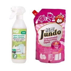 HG средство д/чистки стекла и зеркал Eco 500мл + концентрат д/посуды Jundo Sakura 800 мл