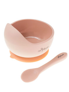 Силиконовая тарелка на присоске + ложечка Miyoumi Blush T0001/244