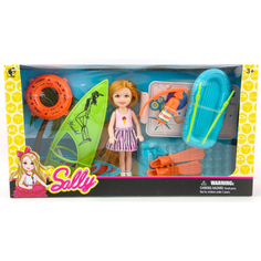Набор Пляж кукла, доска для сёрфа, лодка, матрас, круг, ласты арт. 7735-C2 No Brand