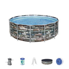 Бассейн каркасный Power Steel Stone-Look 427х122 см + 3 аксессуара Bestway