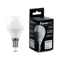 Лампа светодиодная (7.5W) 230V E14 2700K G45, LB-1407 Feron