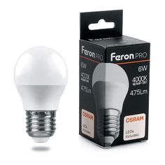 Лампа светодиодная (6W) 230V E27 4000K G45, LB-1406 Feron