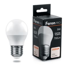 Лампа светодиодная (9W) 230V E27 6400K G45, LB-1409 Feron