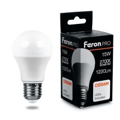 Лампа светодиодная (15W) 230V E27 2700K A60, LB-1015 Feron
