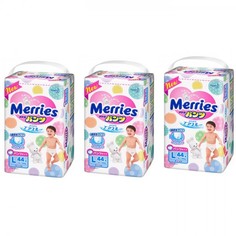 Подгузники-трусики Merries размер L (9-14 кг) 44 шт 3 уп. 2152400871