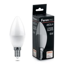 Лампа светодиодная (6W) 230V E14 2700K C37, LB-1306 Feron