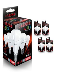 Лампочка Ultra Led G45_5W_E14, Теплый свет, E14, 5 Вт, Светодиодная, 5 шт.