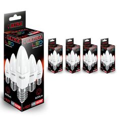 Лампочка Ultra Led С37 8,5W E27, Теплый белый свет, E27, 8.5 Вт, Светодиодная, 5 шт.