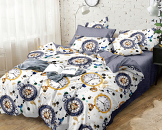 Постельное белье на резинке Mercury Home Часики Семейное Поплин 4 наволочки