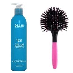 Кондиционер Ollin Professional 250 мл Ice Cream Антистатик и Расческа шарообразная