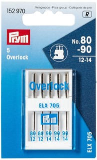 Иглы для швейных машин с плоской колбой, ELX 705, для оверлока, №80-90, 5 штук Prym