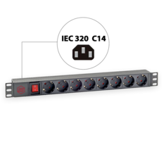 Блок евророзеток SYSMATRIX PD 0802.000 для 19" шкафов, горизонтальный, 8 розеток, 16 A