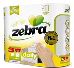 Бумажные полотенца Zebra daily 3-слойные 2 рулона Зебра