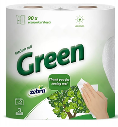Бумажные полотенца Zebra green 3-слойные 2 рулона Зебра