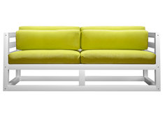 Прямой диван Магнус Мини сосна Белая эмаль, Лимонный, вельвет АндерСон