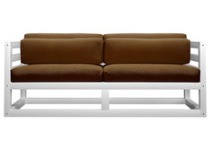 Прямой диван Магнус Мини сосна Белая эмаль, Коричневый, вельвет АндерСон