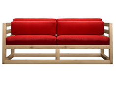 Прямой диван Магнус Мини сосна Сосна натуральная, Красный, вельвет АндерСон