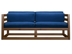 Прямой диван Магнус Мини сосна Орех, Синий, вельвет АндерСон