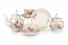 Сервиз чайный Дулевский Фарфор Форма Гранатовый Рисунок Багульник 20 предметов