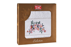 Подарочное полотенце TAC махровое 50*70, с вышивкой, 500 г/м2 FLOWER, белое