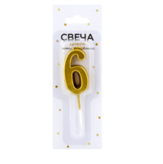 Свеча Цифра 6 металлик No Brand
