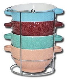Набор керамическиx супниц с ручками из 4 предметов на подставке KELLI KL-390