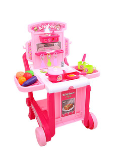 Игровой набор 1A Кухня-трансформер на колёсиках, розовая 008-927 No Brand