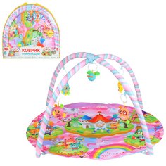 развивающий коврик Smart Baby, 2 дуги, 5 подвесок-погремушек, розовый, JB0333610