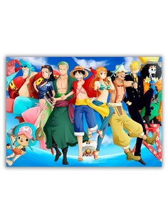 Магнит на холодильник DRABS большой - A4, one piece, герои танцуют на фоне неба