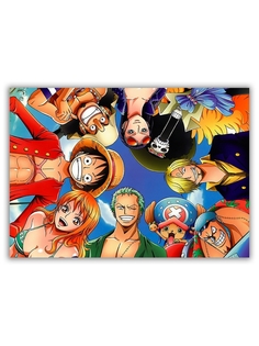 Магнит на холодильник DRABS большой - A4, onepiece, головы героев по кругу