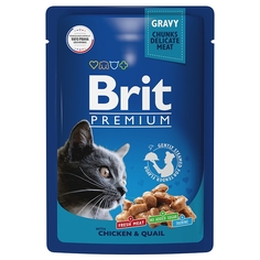 Влажный корм для кошек Brit Premium цыпленок и перепелка в соусе 14 шт х 85 гр Brit*