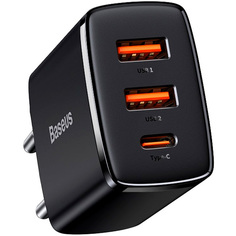 Сетевое зарядное устройство быстрое PD 3.0+QC 3.0 2xUSB+USB Type-C - Черное (CCXJ-E01) Baseus