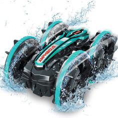 Радиоуправляемая машинка перевертыш бирюзовая на пульте управления амфибия typew10a No Brand