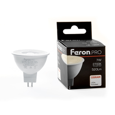 Лампа светодиодная FERON 38185 LB-1607 MR16 7W 230V G5.3 2700К рассеив. 110°, упак. 10шт.