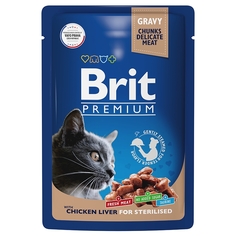 Влажный корм для кошек Brit Premium куриная печень в соусе 14 шт х 85 гр Brit*
