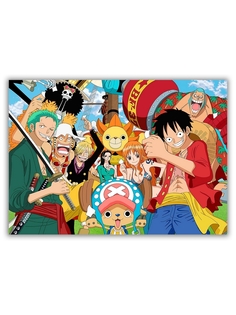 Магнит на холодильник DRABS малый - A5, onepiece, меч, кулак, герои на фоне мачты корабля