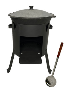 Печь Grand Fire (GF-12) + узбекский чугунный казан 12 литров с плоским дном и шумовка 42см