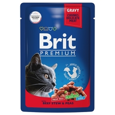 Влажный корм для кошек Brit Premium Влажный корм говядина и горошек 14 шт х 85 гр Brit*