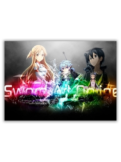 Магнит на холодильник DRABS большой - A4, Sword Art Online, герои и надпись