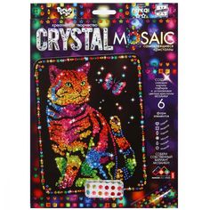 Набор для создания мозаики Danko Toys CRYSTAL MOSAIC Кот и бабочка на темном фоне