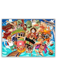 Магнит на холодильник малый DRABS A5, onepiece, герои на фоне воды