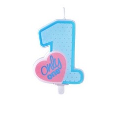 Свеча праздничная PartyDeco Only one голубая 8 см