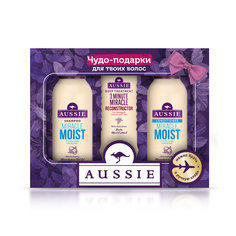 Набор Aussie Miracle Moist шампунь 90мл+бальзам-ополаскиватель 90мл+реконструктор 75мл